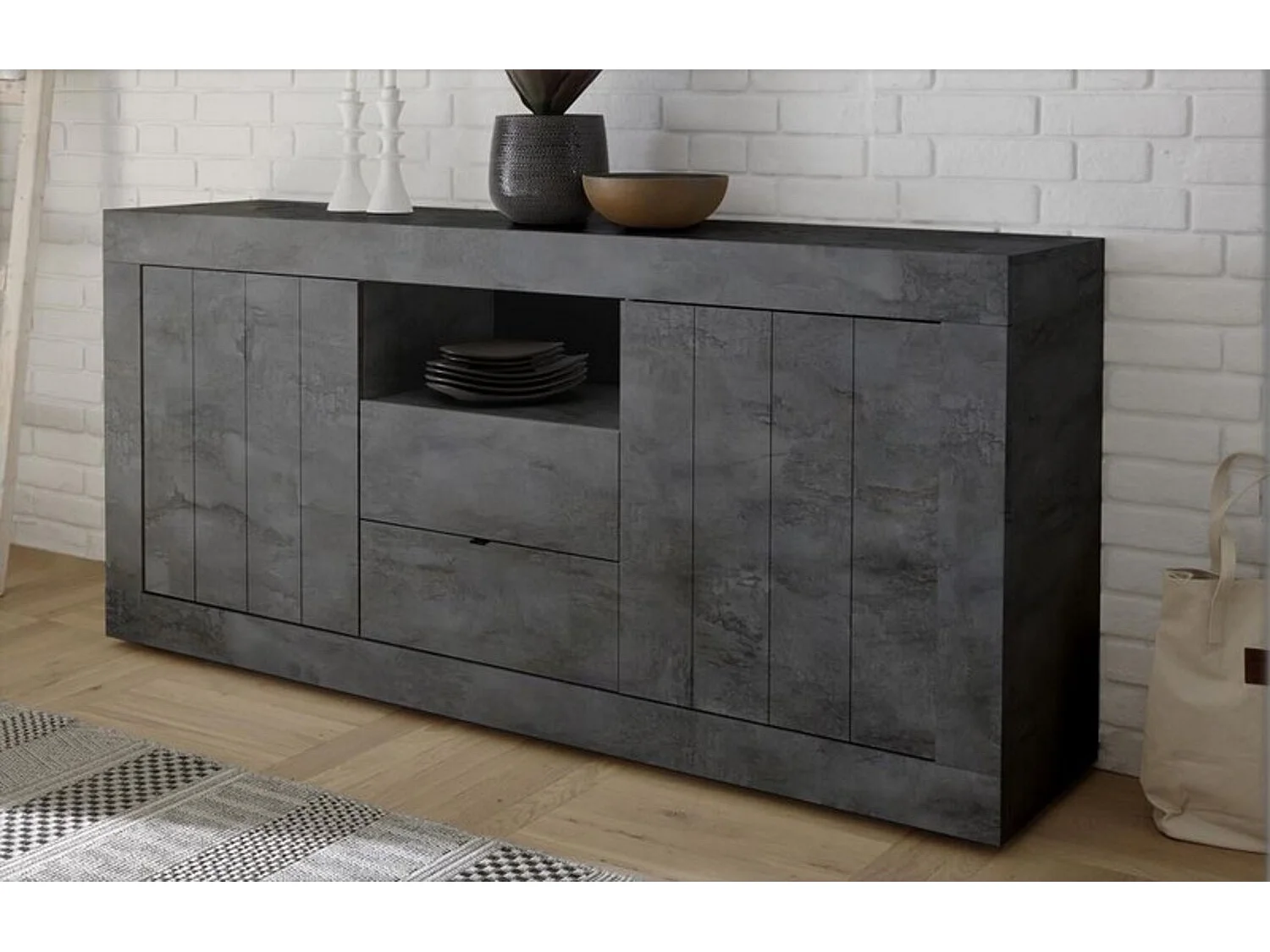 Buffet 2 portes 2 tiroirs SAMANTHA 184x86 cm anthracite