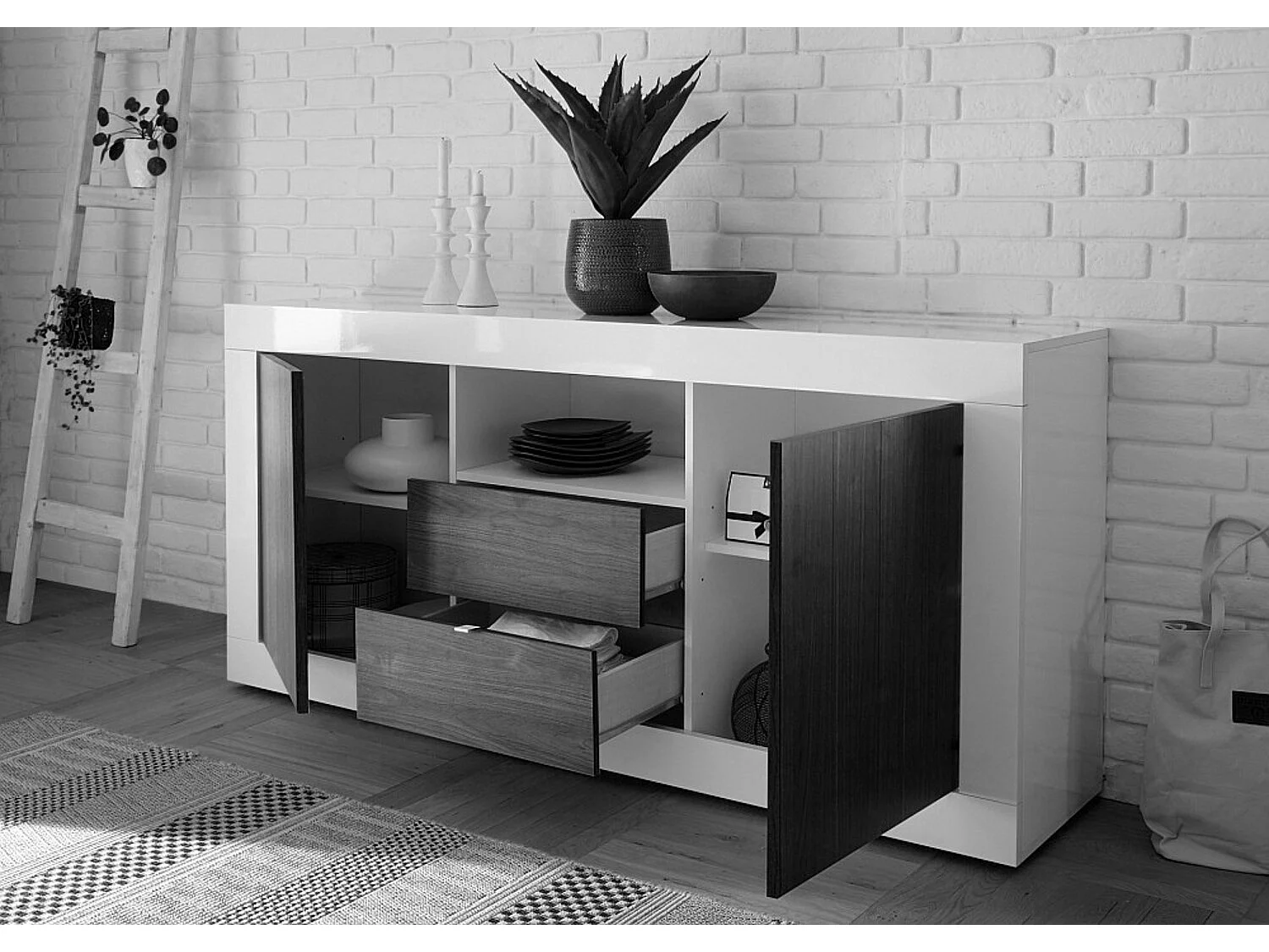 Buffet 2 portes 2 tiroirs SAMANTHA 184x86 cm anthracite