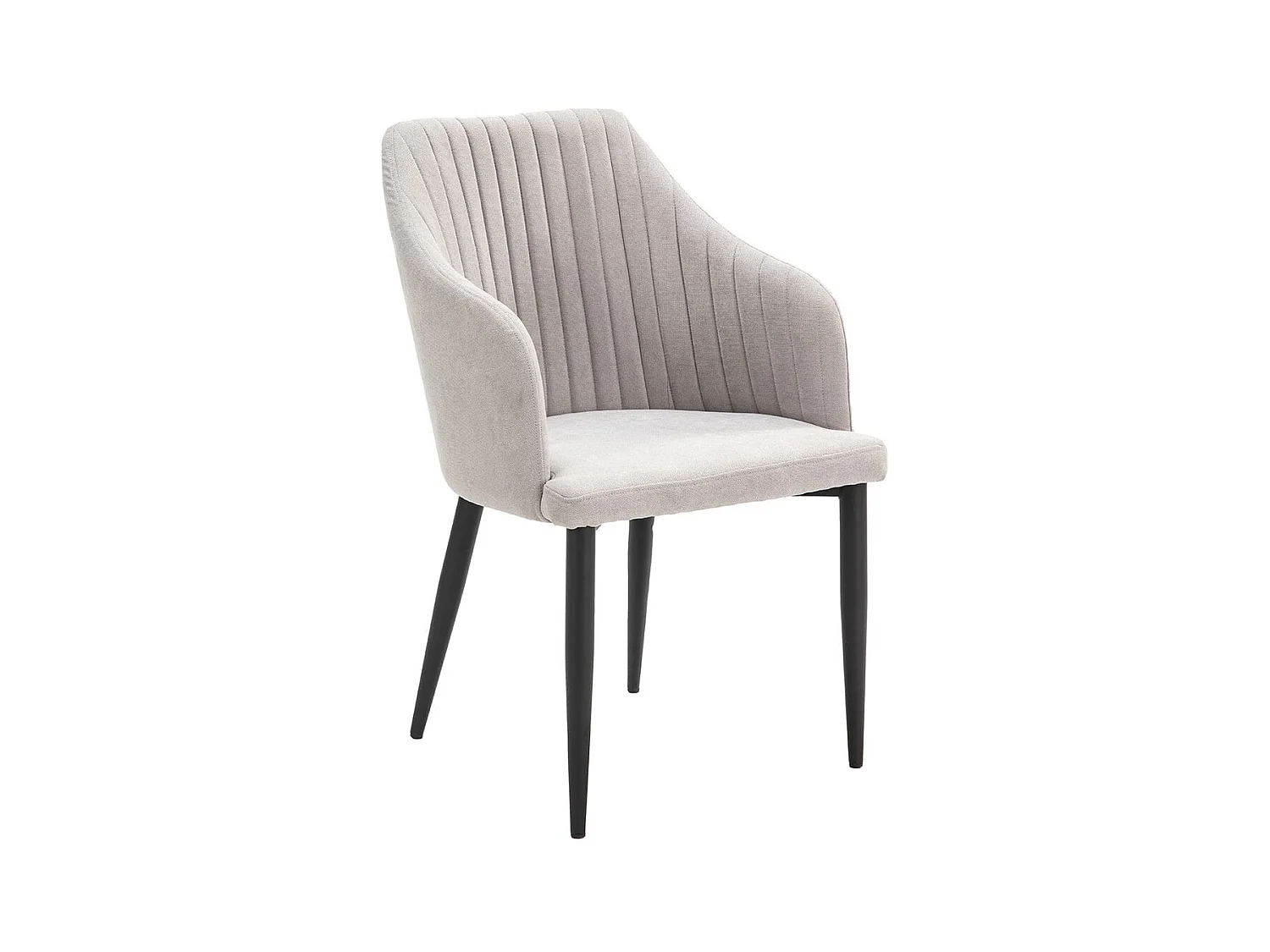 FASCA - Lot de 6 Fauteuils Tissu Gris Clair Surpiqures Verticales Pieds Métal Noir