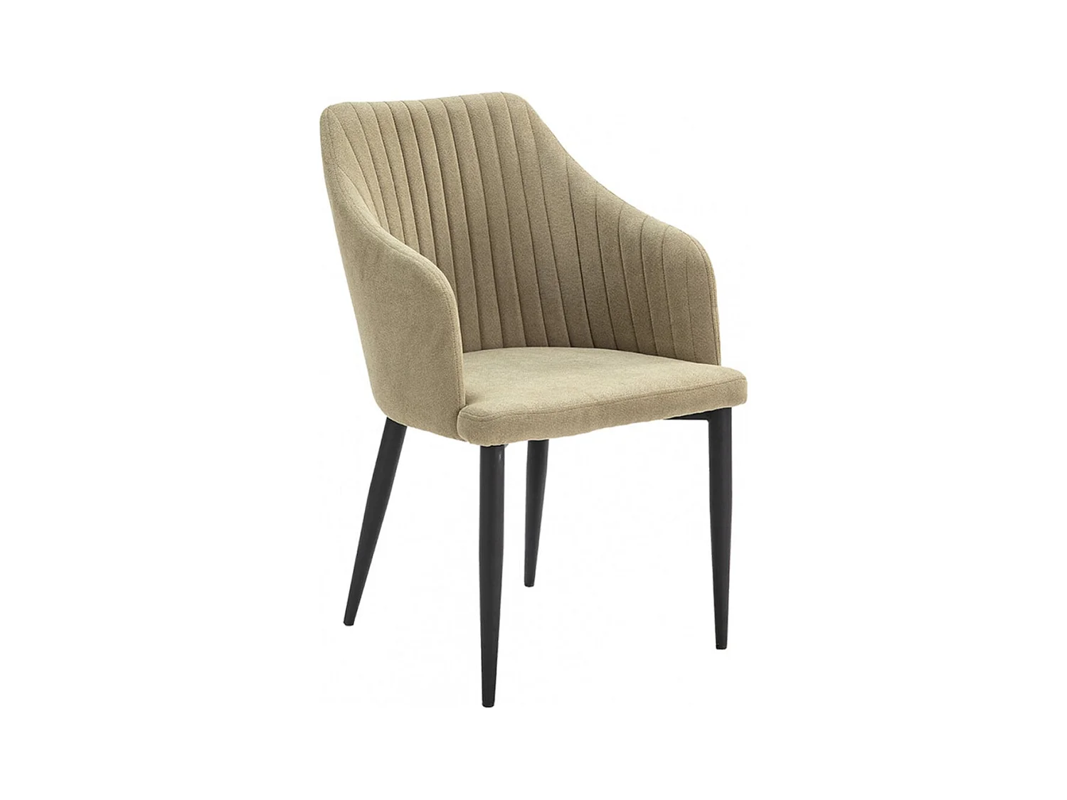 FASCA - Lot de 6 Fauteuils Tissu Vert Surpiqures Verticales Pieds Métal Noir