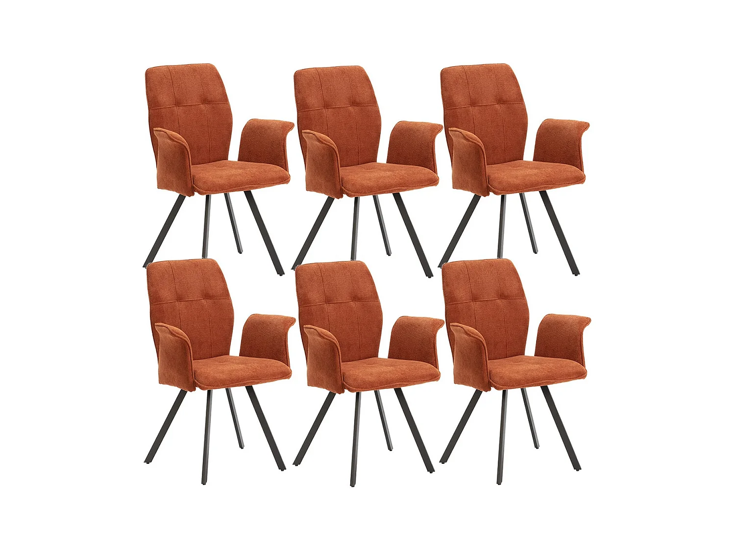 SELMA - Lot de 6 Fauteuils Tissu Marron Effet Tricoté Pieds Métal Noir