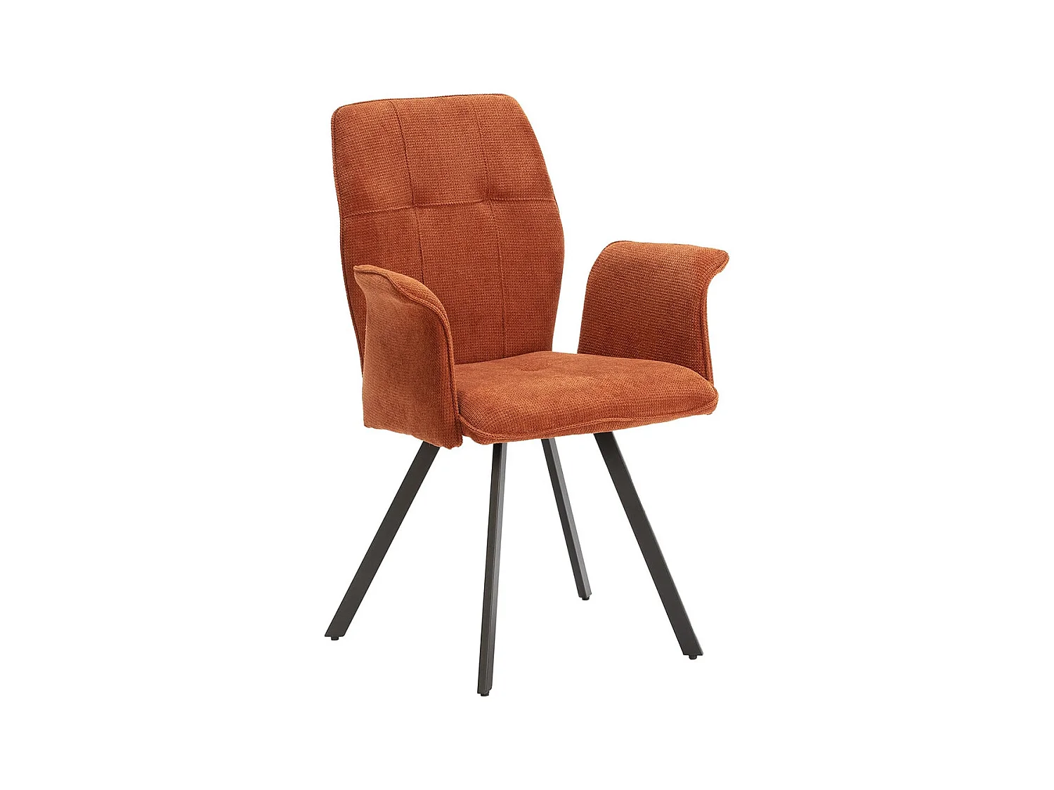 SELMA - Lot de 6 Fauteuils Tissu Marron Effet Tricoté Pieds Métal Noir