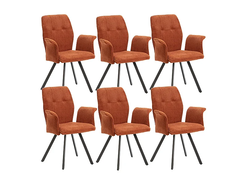 SELMA - Lot de 6 Fauteuils Tissu Marron Effet Tricoté Pieds Métal Noir