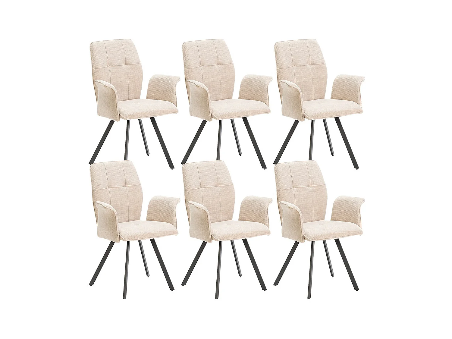 SELMA - Lot de 6 Fauteuils Tissu Beige Effet Tricoté Pieds Métal Noir