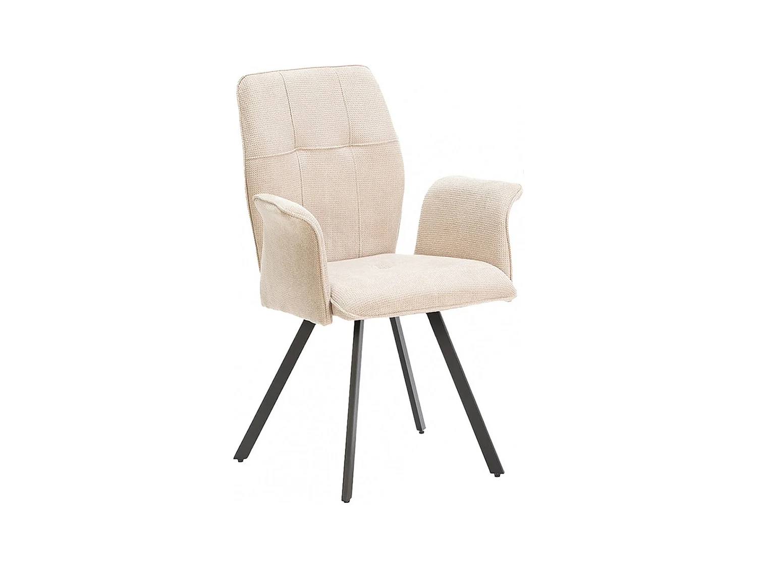 SELMA - Lot de 6 Fauteuils Tissu Beige Effet Tricoté Pieds Métal Noir