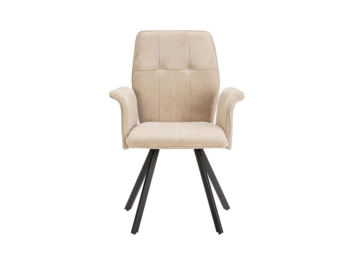 SELMA - Lot de 6 Fauteuils Tissu Beige Effet Tricoté Pieds Métal Noir