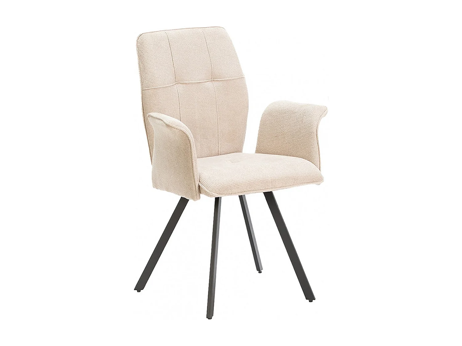 SELMA - Lot de 6 Fauteuils Tissu Beige Effet Tricoté Pieds Métal Noir