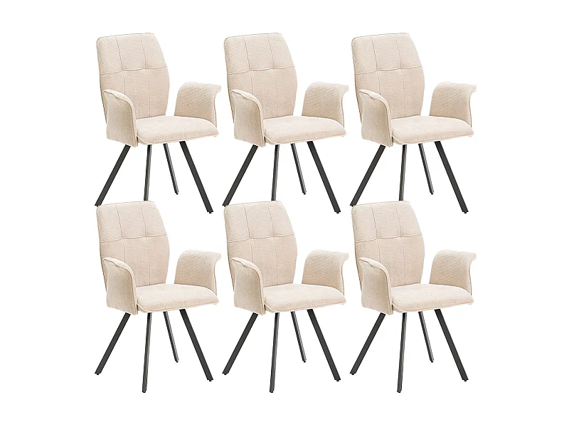 SELMA - Lot de 6 Fauteuils Tissu Beige Effet Tricoté Pieds Métal Noir
