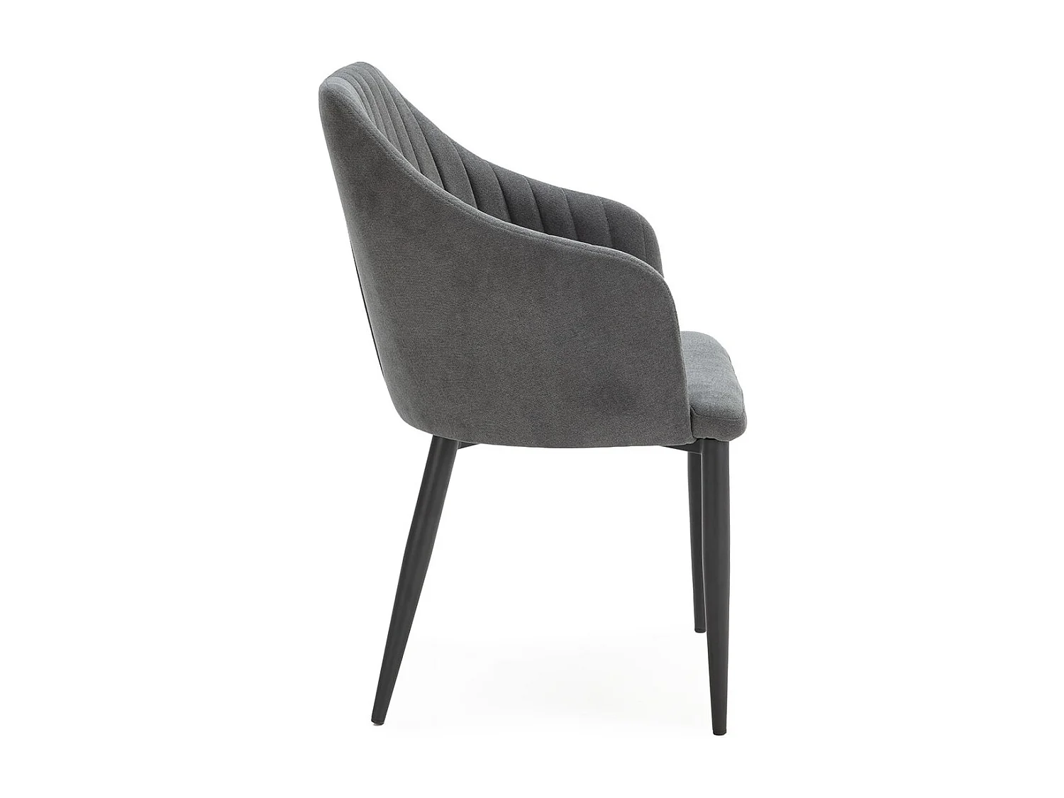 FASCA - Lot de 4 Fauteuils Tissu Noir Surpiqures Verticales Pieds Métal