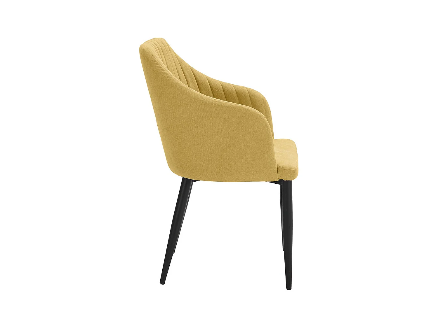 FASCA - Lot de 4 Fauteuils Tissu Jaune Surpiqures Verticales Pieds Métal Noir