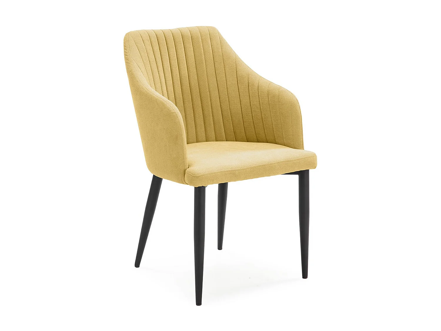 FASCA - Lot de 4 Fauteuils Tissu Jaune Surpiqures Verticales Pieds Métal Noir