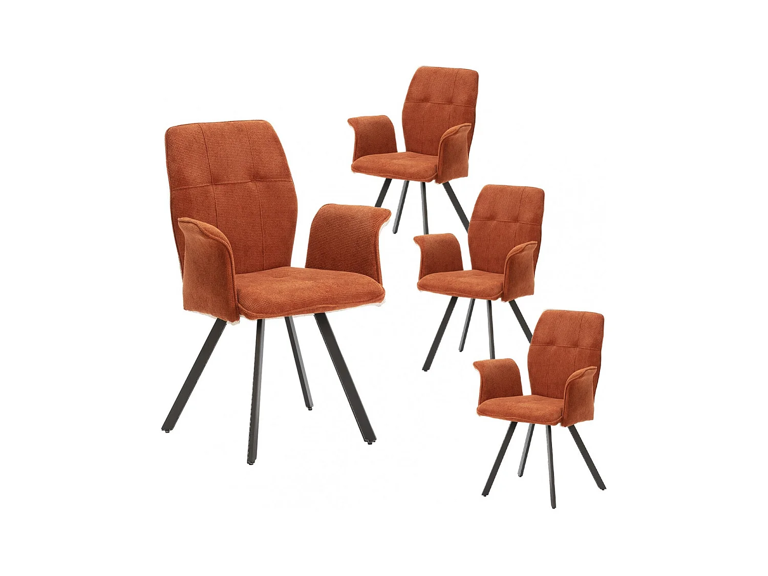 SELMA - Lot de 4 Fauteuils Tissu Marron Effet Tricoté Pieds Métal Noir