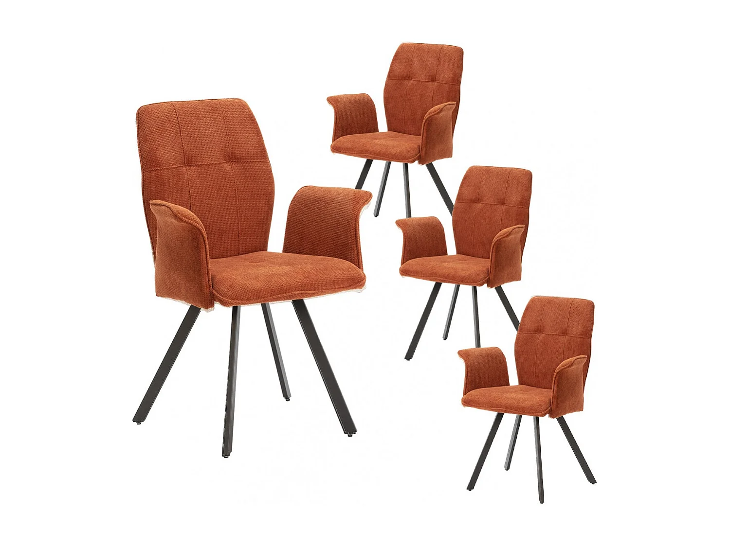 SELMA - Lot de 4 Fauteuils Tissu Marron Effet Tricoté Pieds Métal Noir