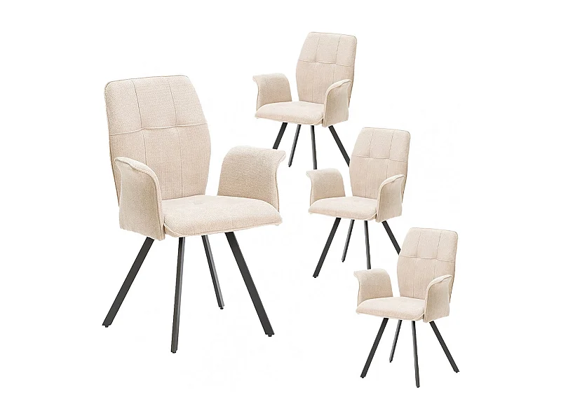 SELMA - Lot de 4 Fauteuils Tissu Beige Effet Tricoté Pieds Métal Noir