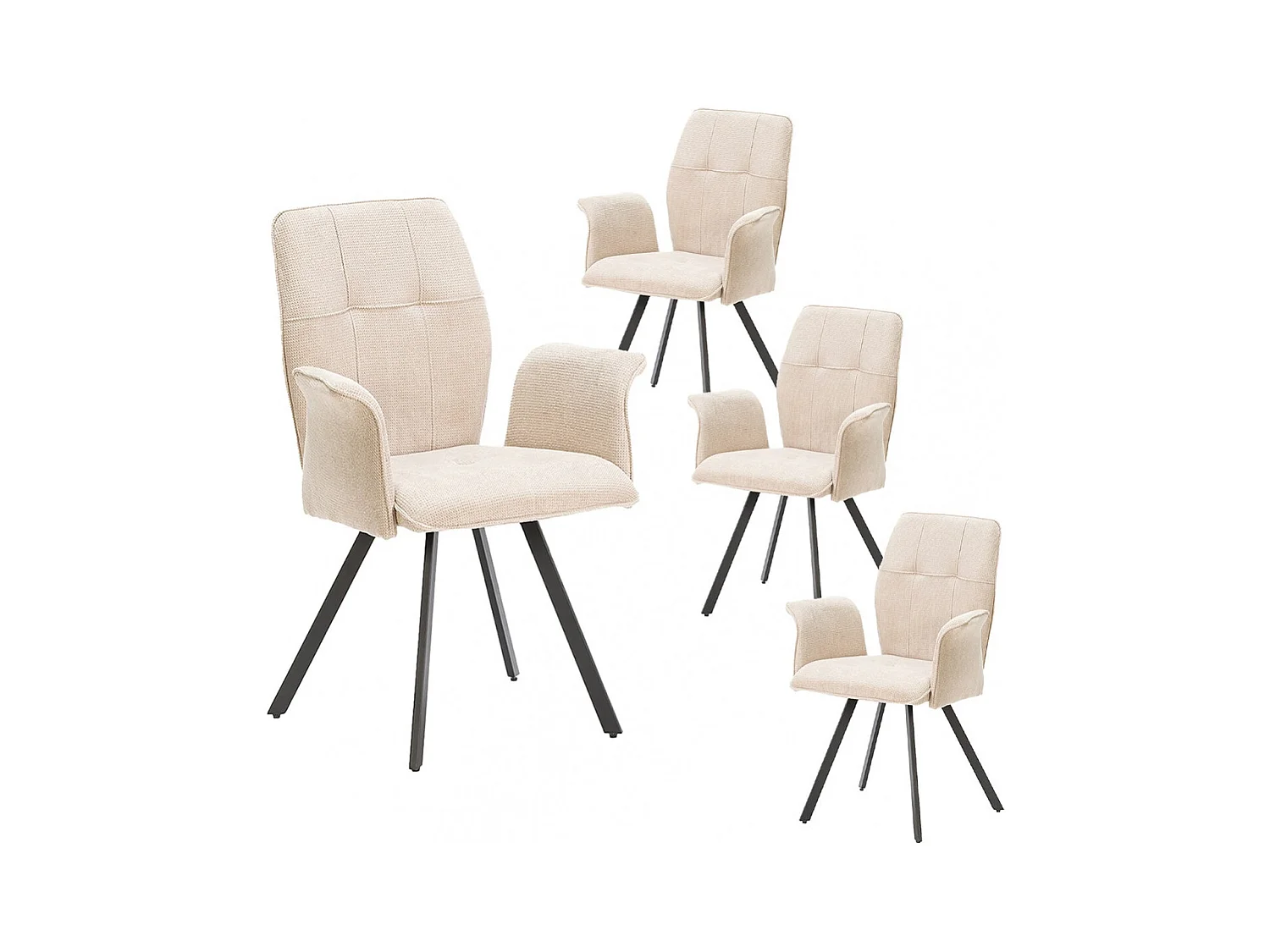 SELMA - Lot de 4 Fauteuils Tissu Beige Effet Tricoté Pieds Métal Noir