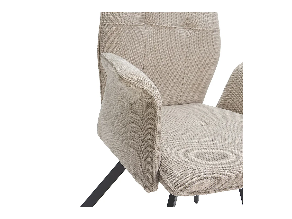 SELMA - Lot de 4 Fauteuils Tissu Beige Effet Tricoté Pieds Métal Noir