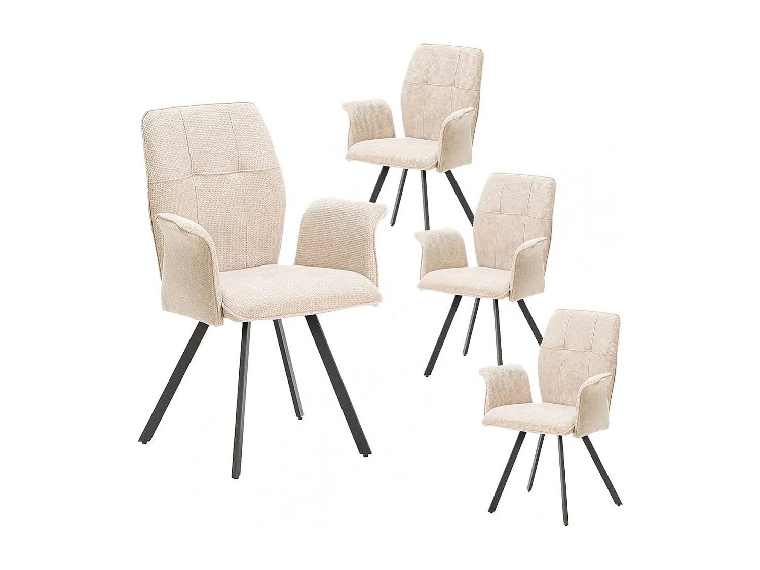 SELMA - Lot de 4 Fauteuils Tissu Beige Effet Tricoté Pieds Métal Noir