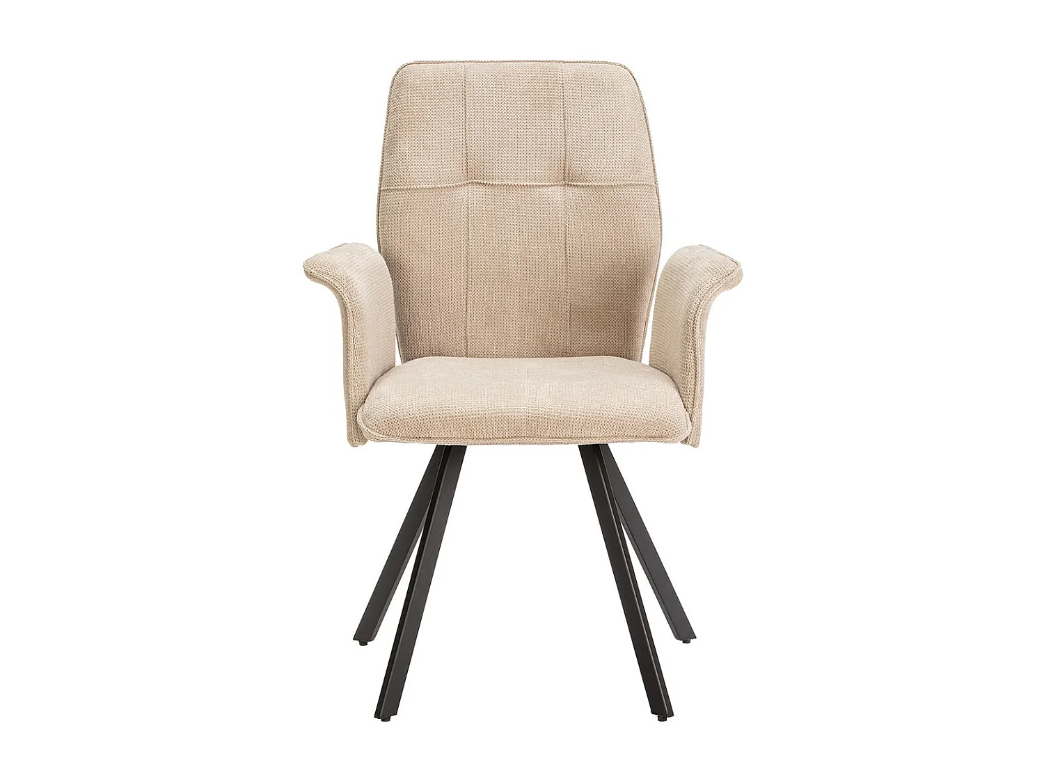 SELMA - Lot de 4 Fauteuils Tissu Beige Effet Tricoté Pieds Métal Noir