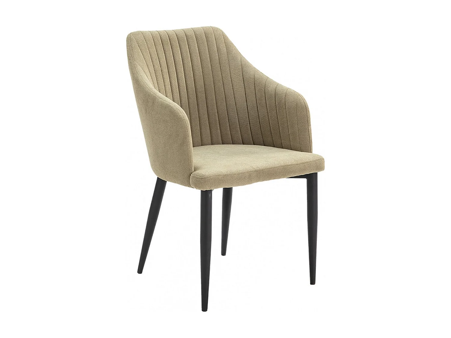 FASCA - Lot de 4 Fauteuils Tissu Vert Surpiqures Verticales Pieds Métal Noir