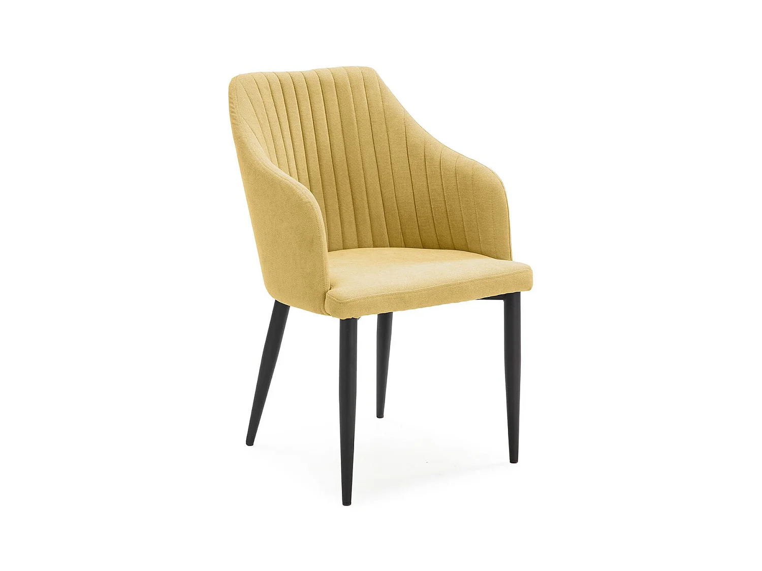 FASCA - Lot de 6 Fauteuils Tissu Jaune Surpiqures Verticales Pieds Métal Noir