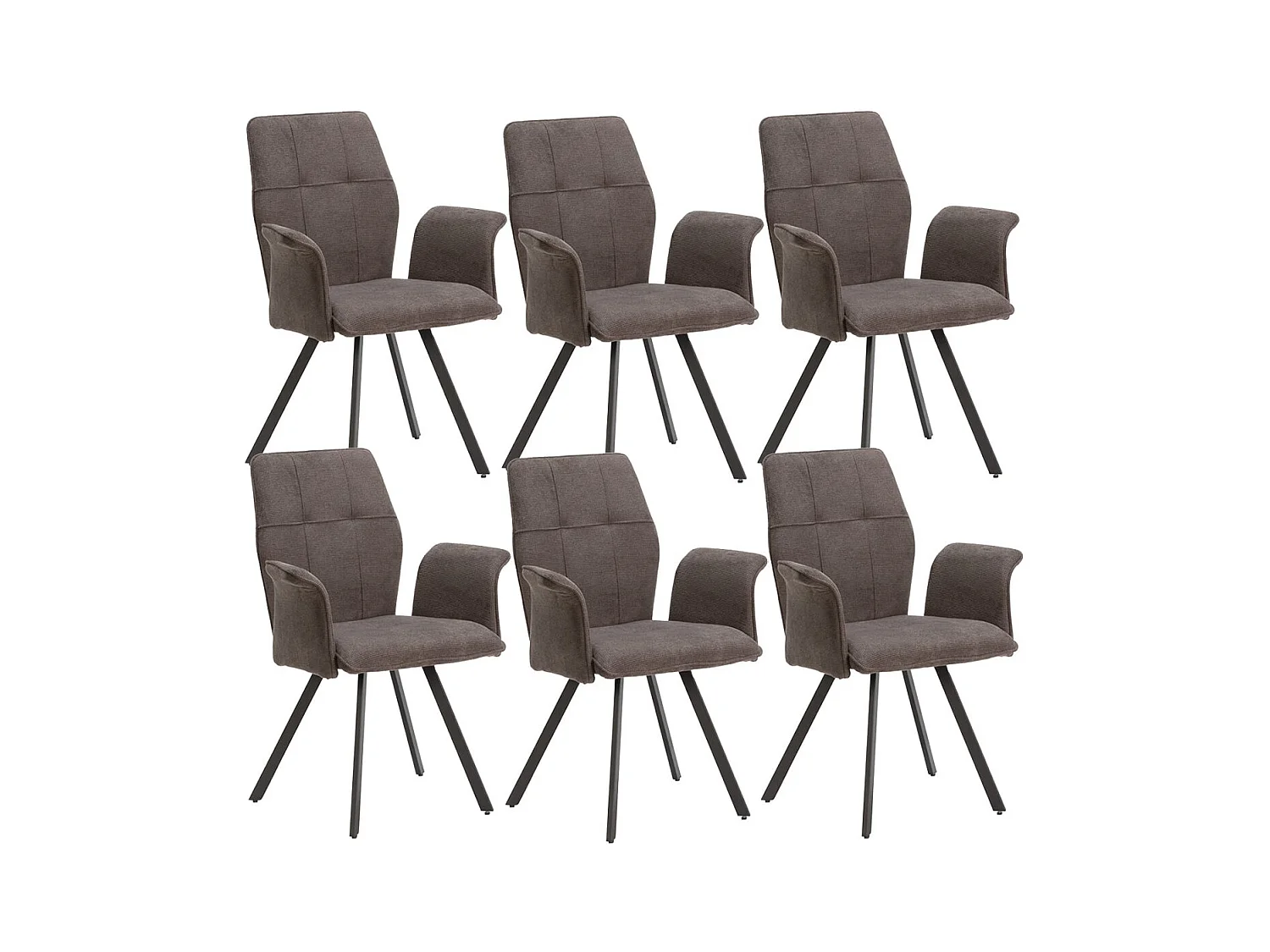 SELMA - Lot de 6 Fauteuils Tissu Gris Anthracite Effet Tricoté Pieds Métal Noir