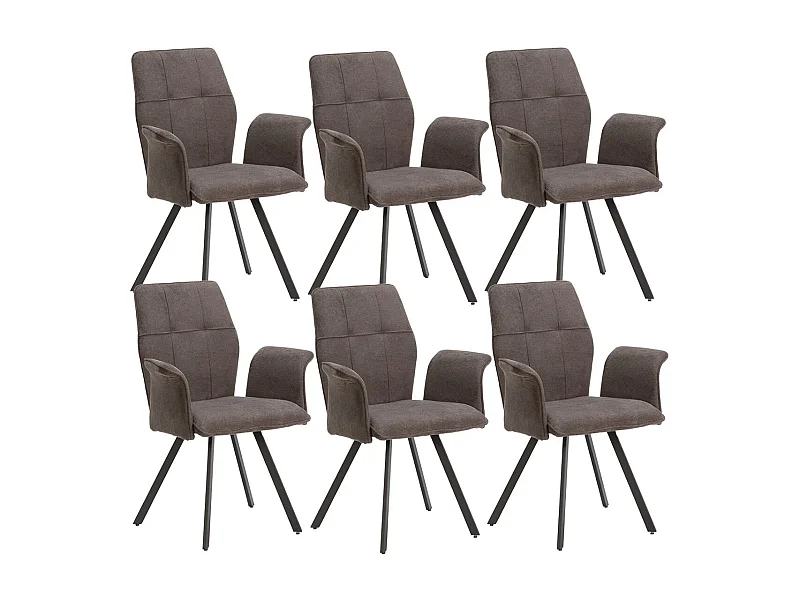 SELMA - Lot de 6 Fauteuils Tissu Gris Anthracite Effet Tricoté Pieds Métal Noir