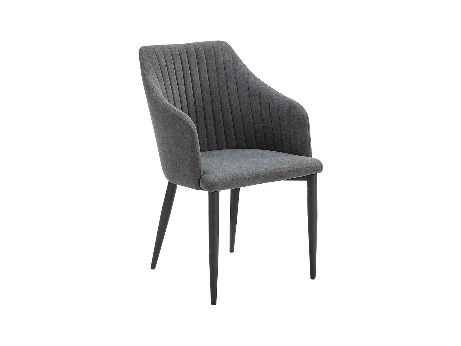 FASCA - Lot de 6 Fauteuils Tissu Noir Surpiqures Verticales Pieds Métal