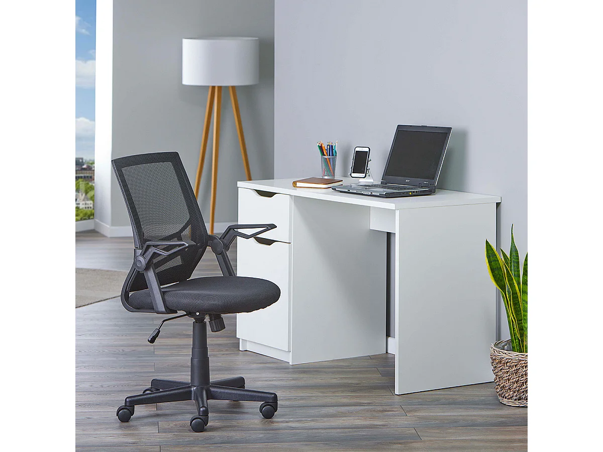 JENNY - Pack Bureau Blanc Mat et Fauteuil Jian Mesh Noir