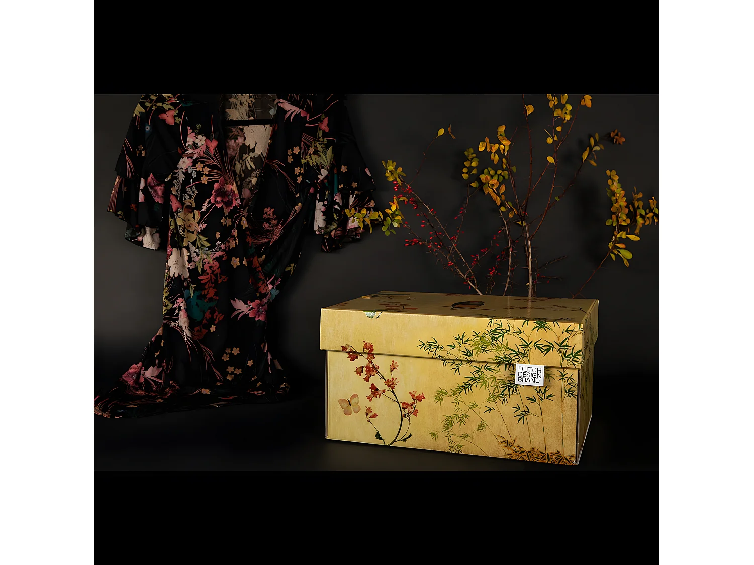Boite de rangement Japanese Blossom 39,5x32x21cm Jaune  Dutch Design Brand