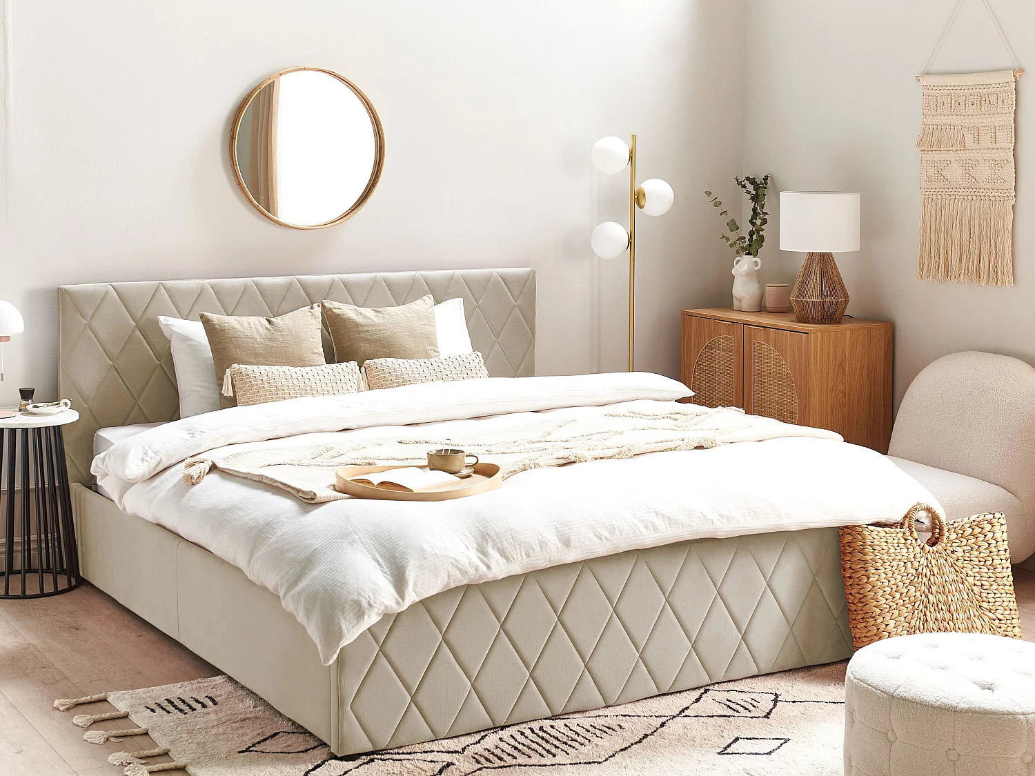 Lit ottoman Velours ROCHEFORT 180 x 200 cm Beige