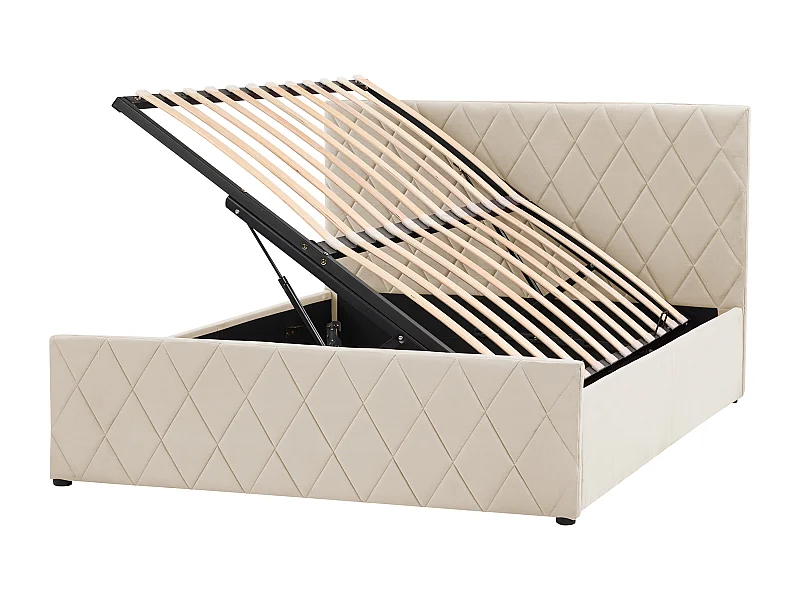 Lit ottoman Velours ROCHEFORT 180 x 200 cm Beige