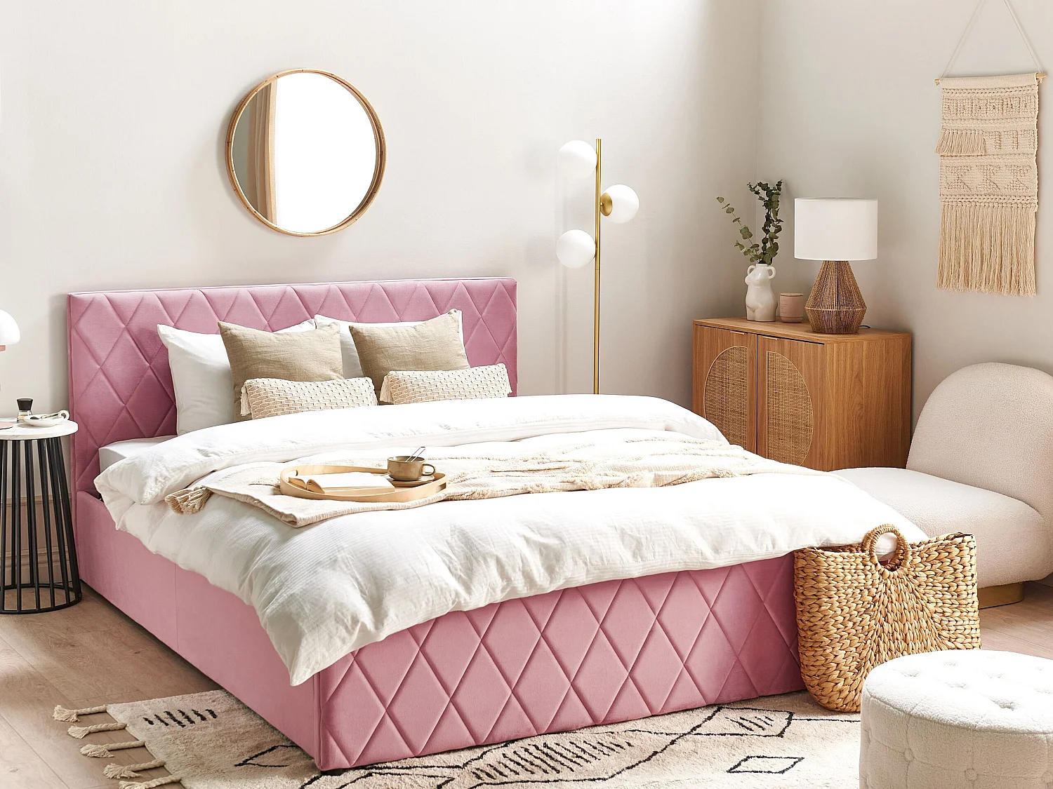 Bett mit Stauraum Samtstoff ROCHEFORT 160 x 200 cm Rosa