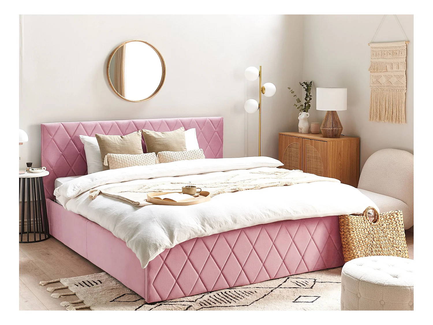 Bed met opbergruimte Fluweel ROCHEFORT 180 x 200 cm Roze