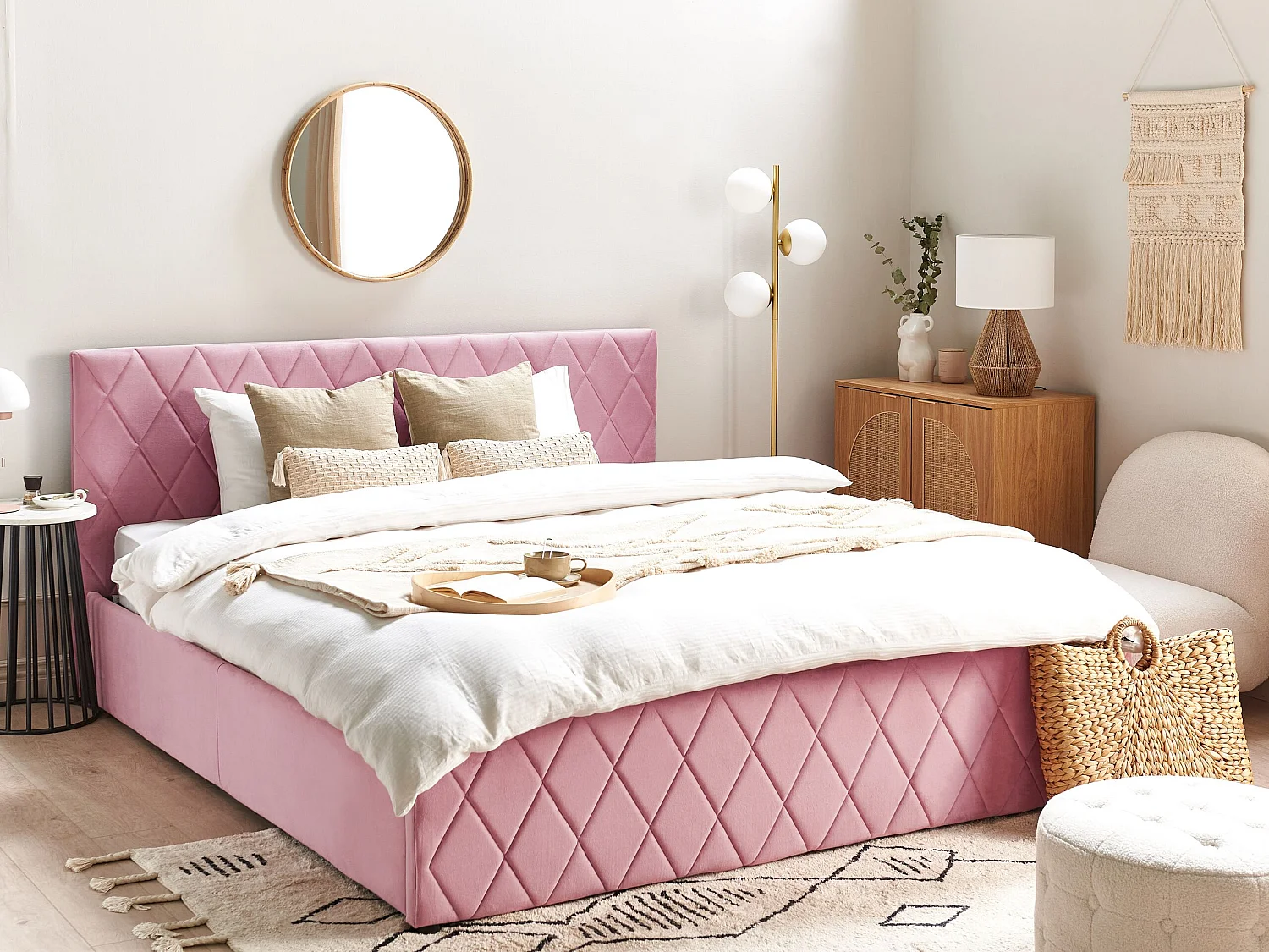 Lit ottoman Velours ROCHEFORT 180 x 200 cm Rose