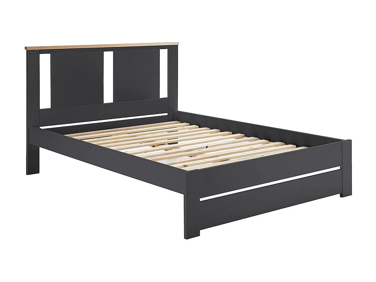 EMORI - Lit 140x190cm avec Tiroir, MDF et Pin Coloris Anthracite et Effet Chêne