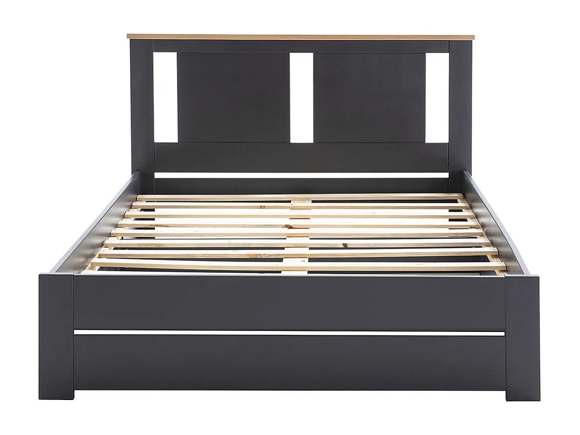 EMORI - Lit 140x190cm avec Tiroir, MDF et Pin Coloris Anthracite et Effet Chêne