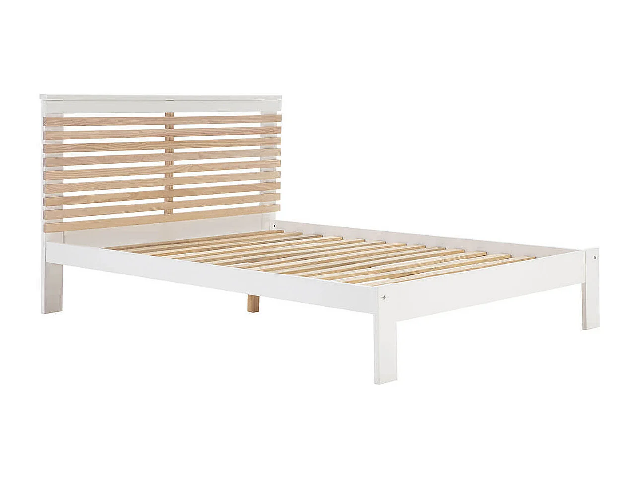 LAUPELL - Pack Lit 140x190cm + 2 Chevets 3 Tiroirs Pin Naturel et Blanc Scandinave