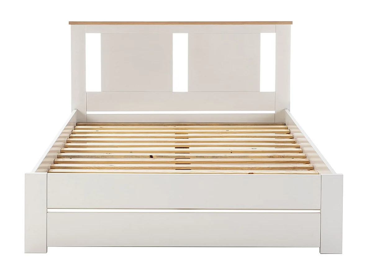 EMORI - Lit 140x190cm avec Tiroir, MDF et Pin Coloris Blanc et Effet Chêne