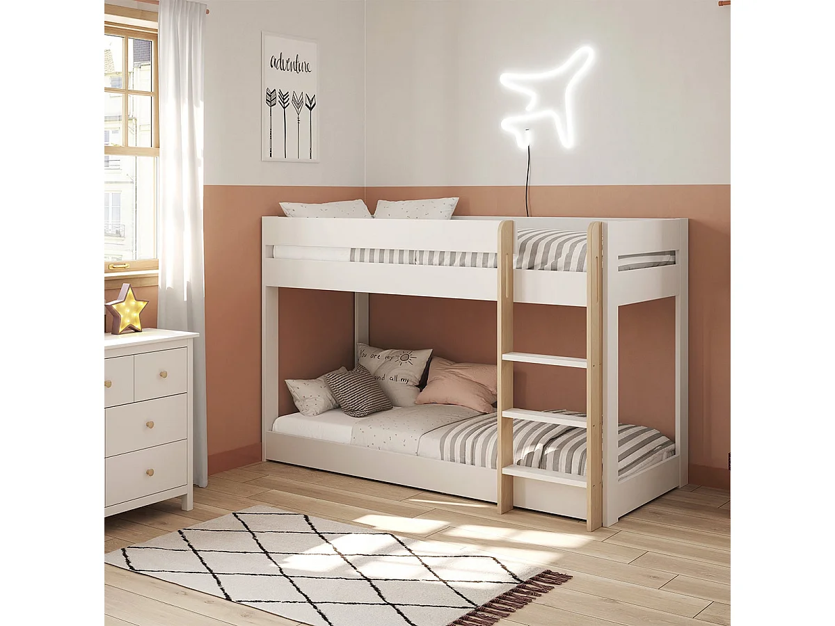 MACAO - Lits Superposés Montessori 90x190cm Blanc et Naturel