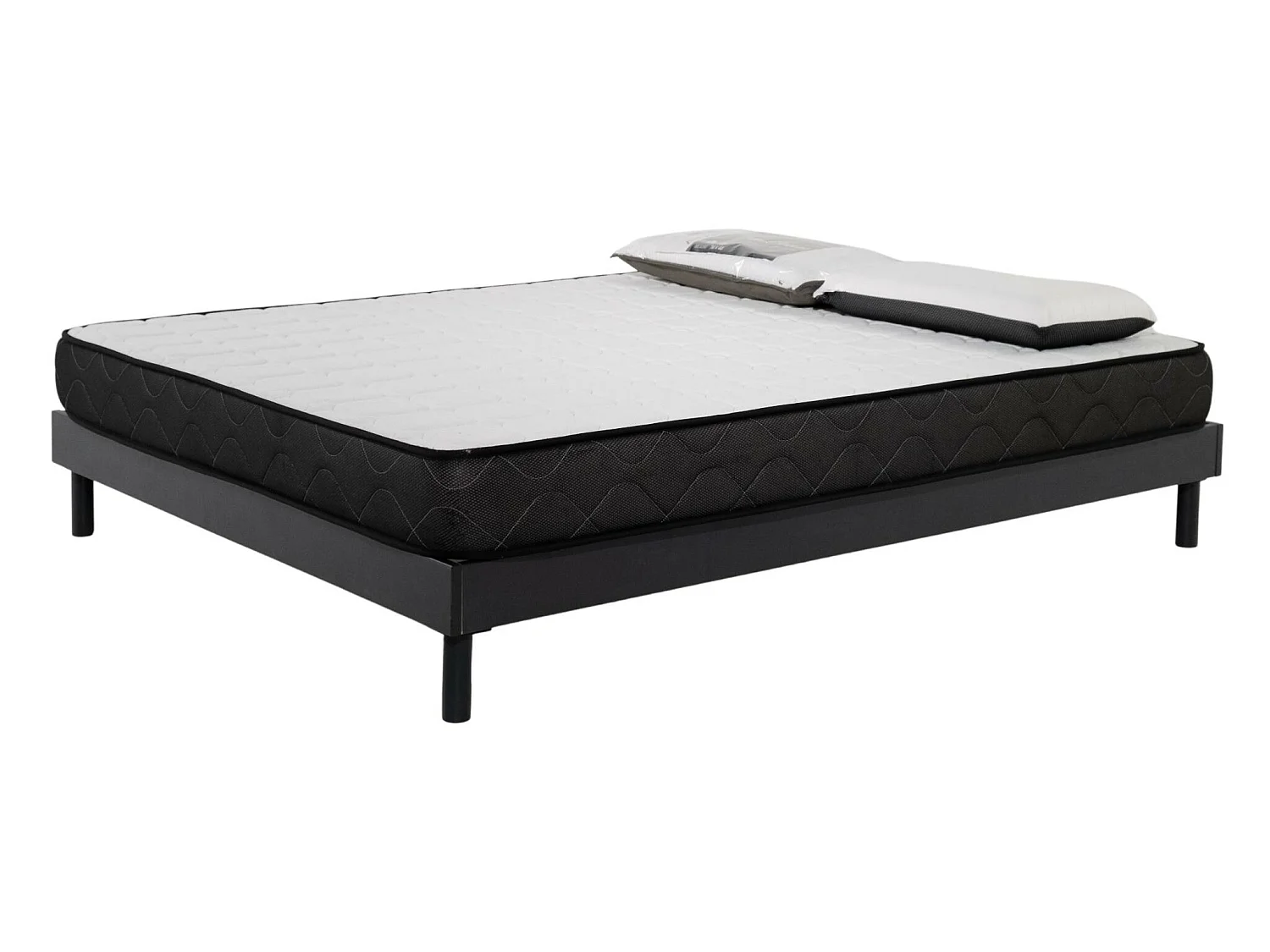 Ensemble Matelas mousse Memory - 140x190cm et 2 Oreillers 70x40 - Sommier kit gris