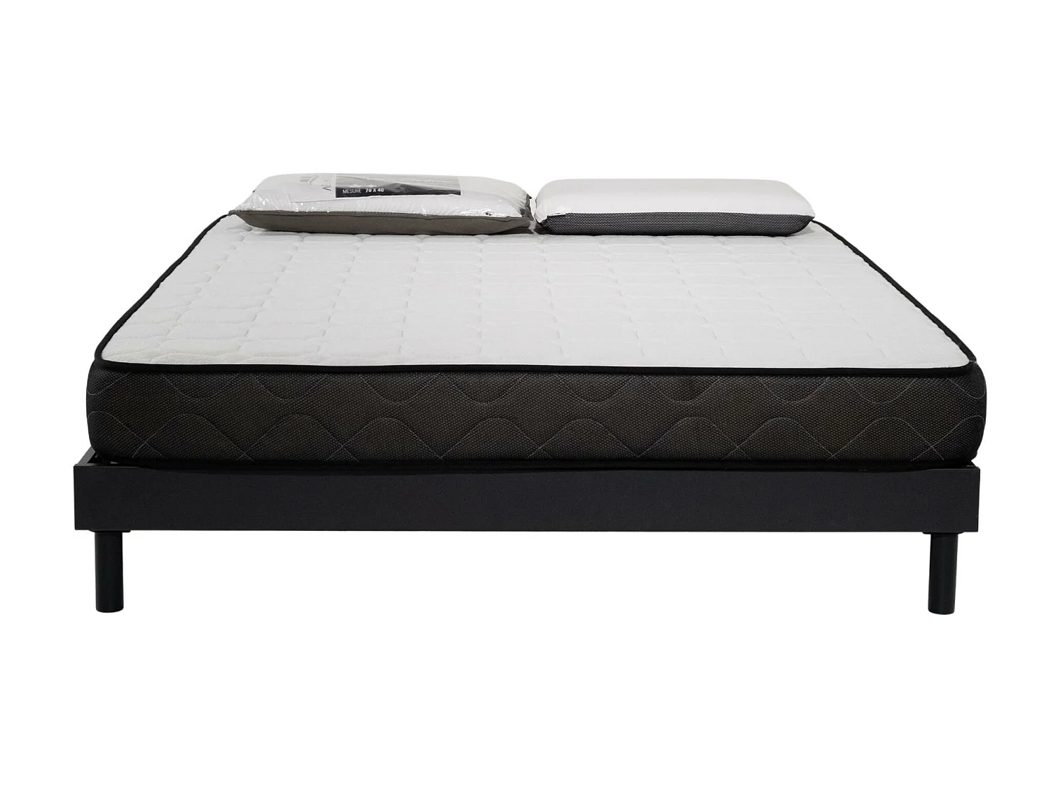 Ensemble Matelas mousse Memory - 140x190cm et 2 Oreillers 70x40 - Sommier kit gris