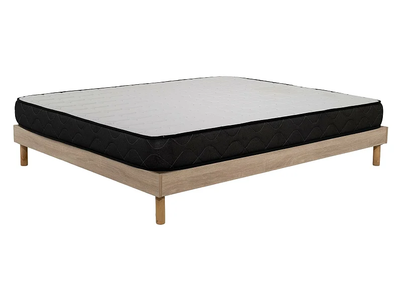 Ensemble Matelas mousse Memory - 140x190cm - accueil mémoire de forme - Sommier kit couleur chêne