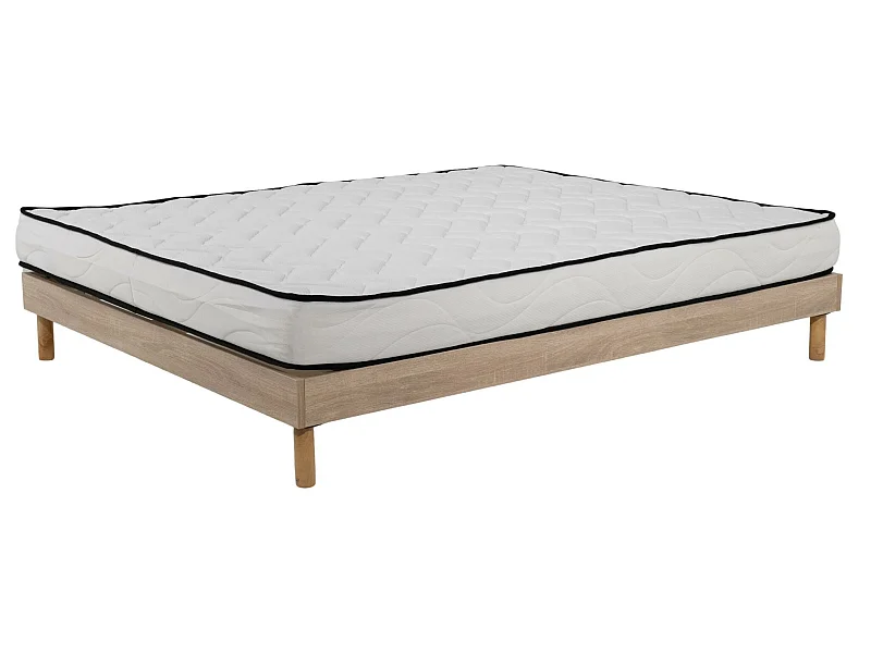 Ensemble Matelas mousse Confort - 160x200cm - mousse - 18 cm et Sommier kit couleur chêne