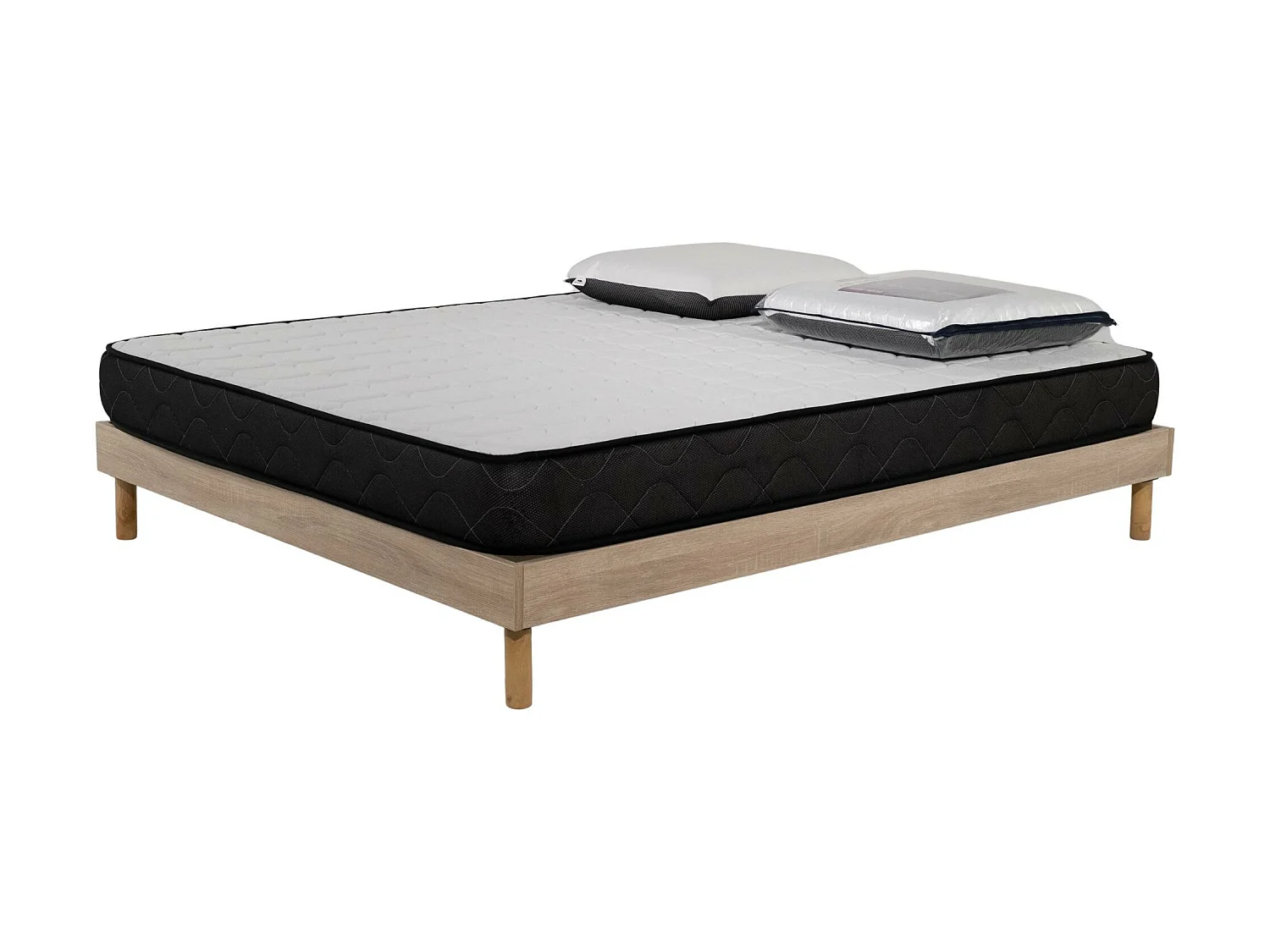 Ensemble matelas mousse acceuil mémoire Memory - 160x200 - 2 Oreillers visco et Sommier kit chêne