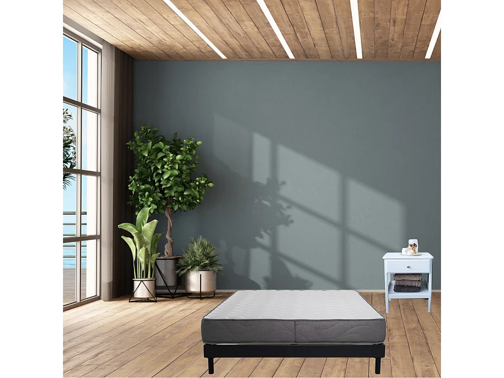 Ensemble Matelas mousse Luxe - 160x200cm - mousse et Sommier kit gris