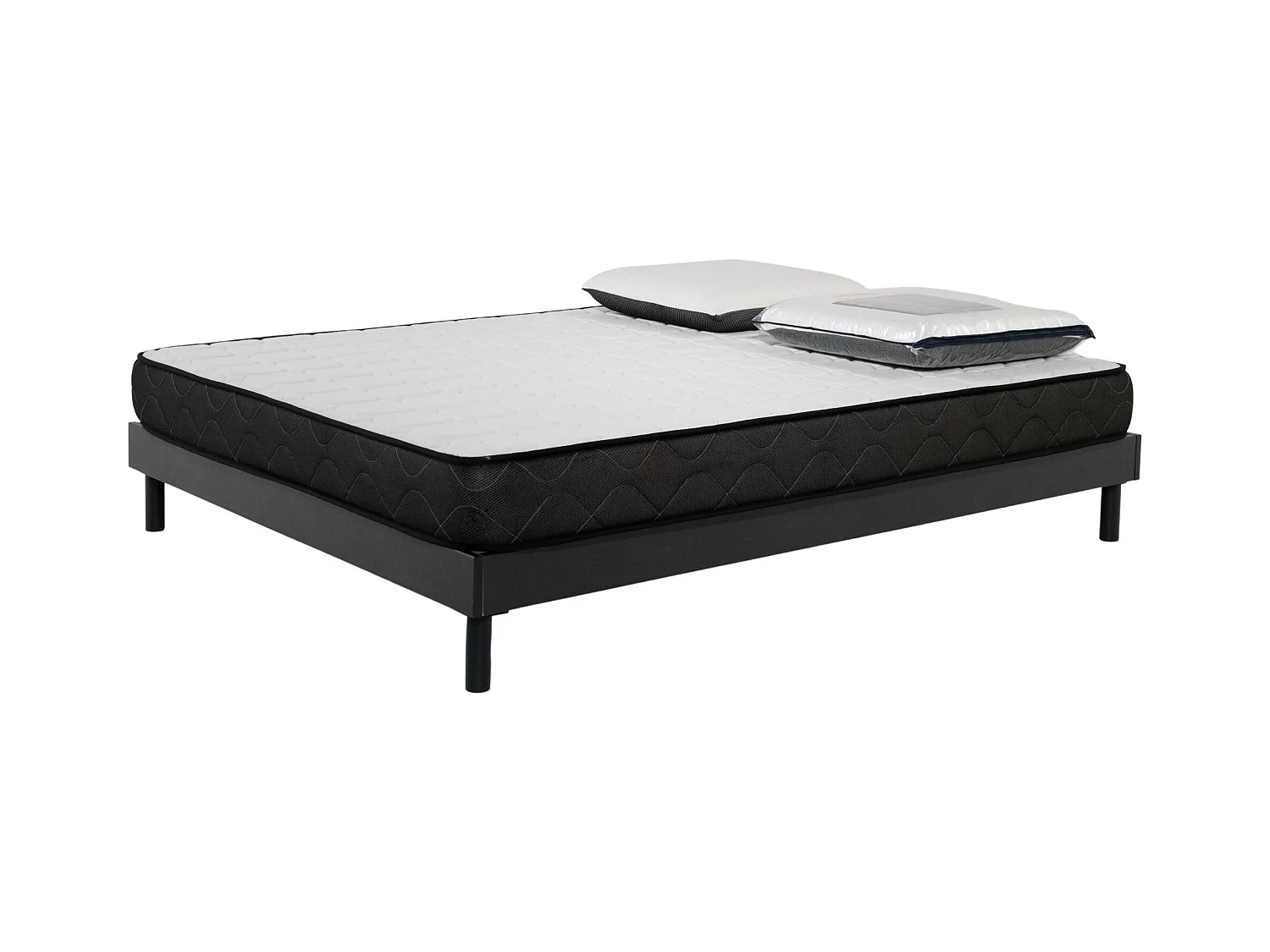 Ensemble matelas mousse acceuil mémoire Memory - 140x190 - 2 Oreillers visco et Sommier kit gris