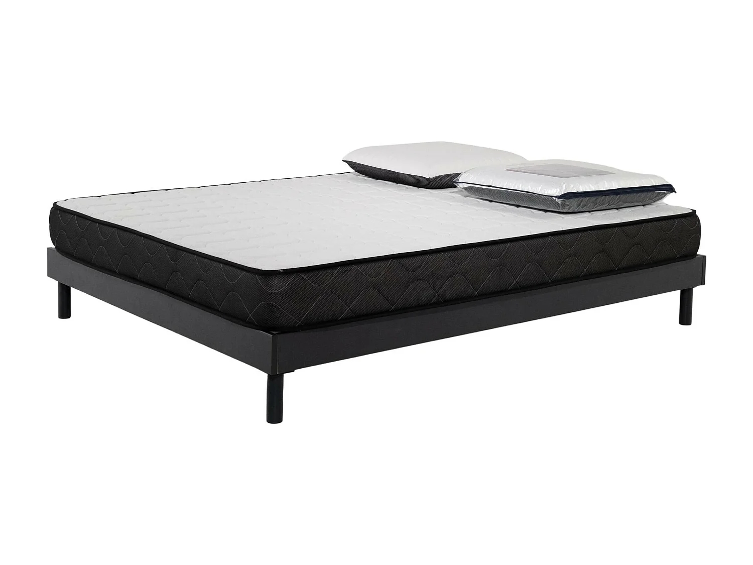 Ensemble matelas mousse acceuil mémoire Memory - 140x190 - 2 Oreillers visco et Sommier kit gris
