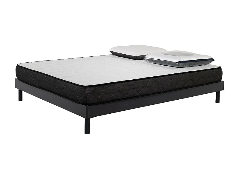 Ensemble matelas mousse acceuil mémoire Memory - 140x190 - 2 Oreillers visco et Sommier kit gris