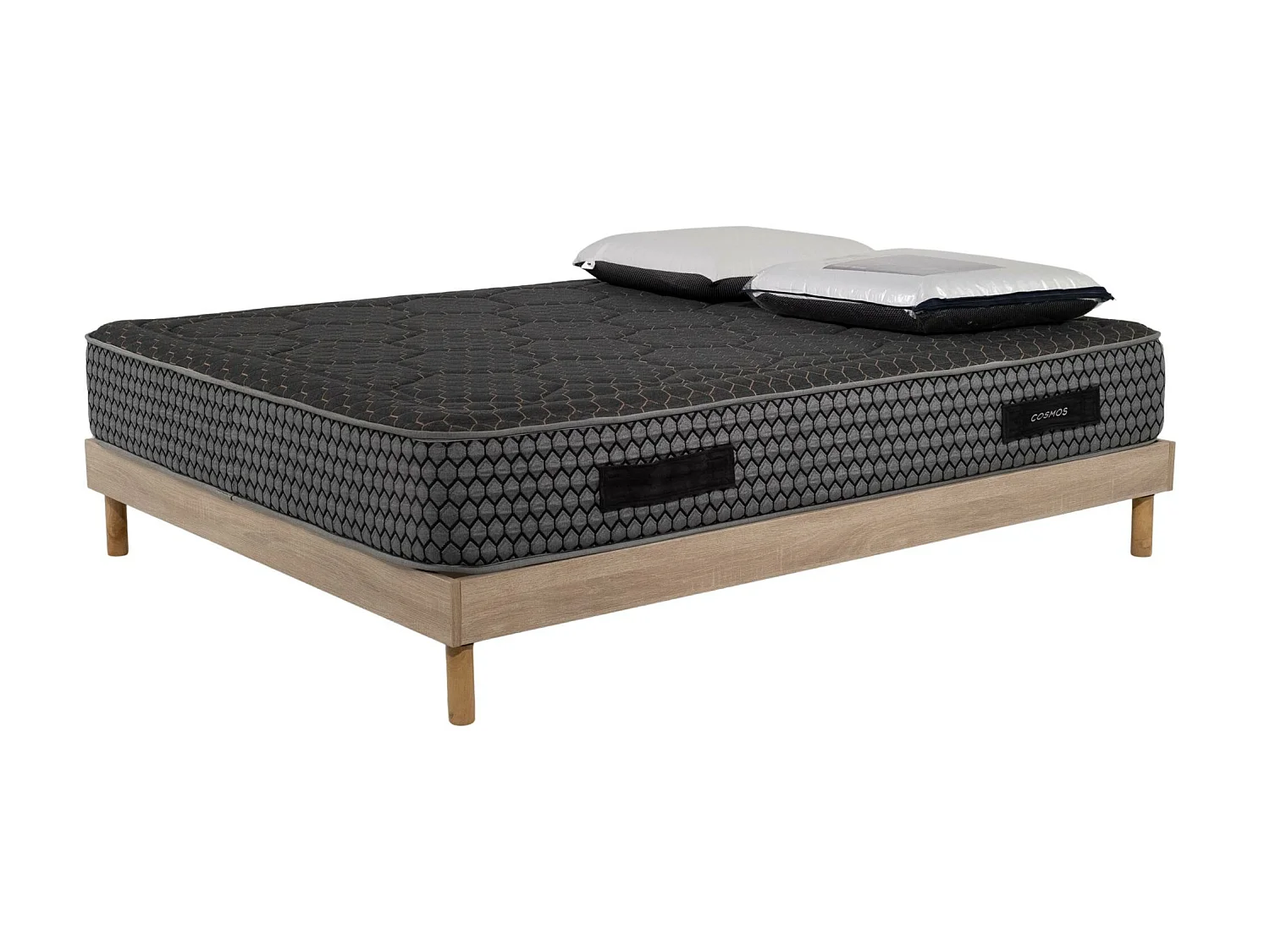 Ensemble Cosmos Black mousse accueil mémoire - 160x200 et 2 Oreillers viscos - Sommier kit chêne