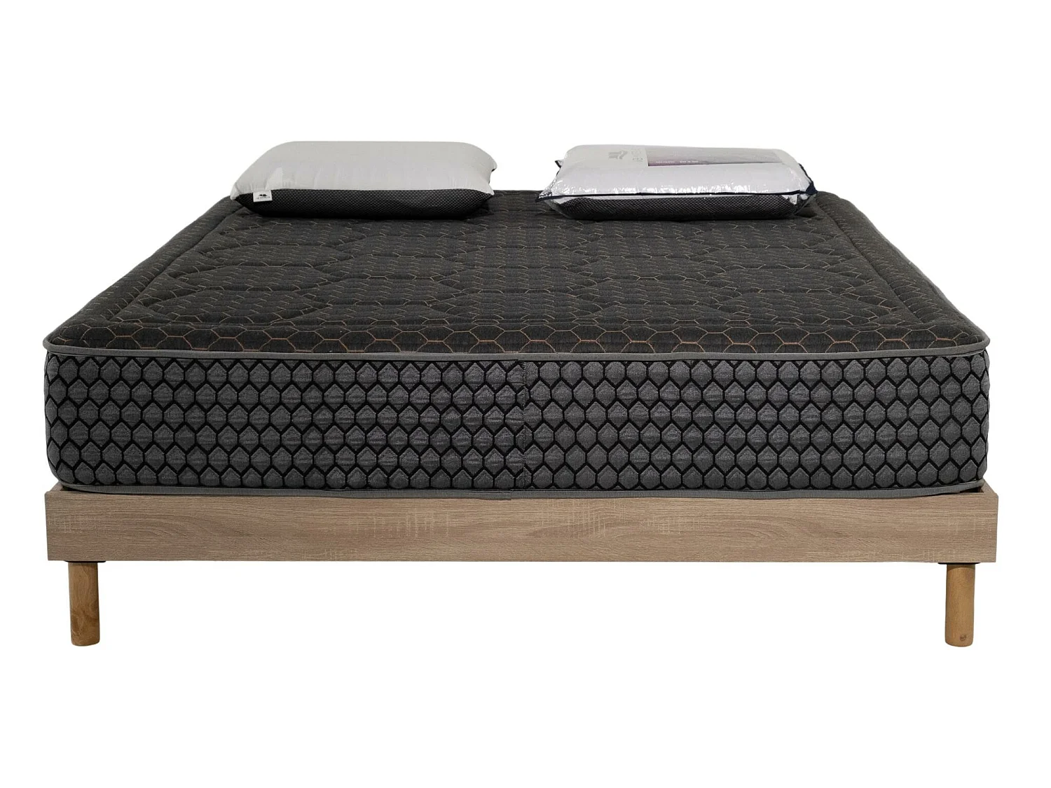 Ensemble Cosmos Black mousse accueil mémoire - 160x200 et 2 Oreillers viscos - Sommier kit chêne